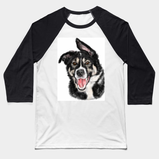 Smiling Happy Black and White Dog Baseball T-Shirt by LITDigitalArt